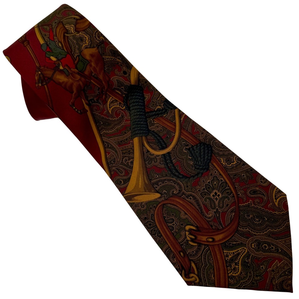 Polo Ralph Lauren Nordstrom Silk Necktie Red Paisley Equestrian Horse Tie USA
